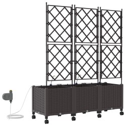 Porte-plante de jardin avec irrigation et roues 3 pc Marron PP 646947646947