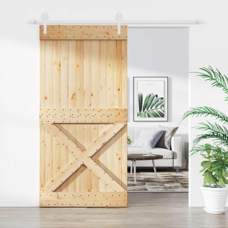 Porte coulissante Naturel et Blanc 100 x 210 cm 646961646961