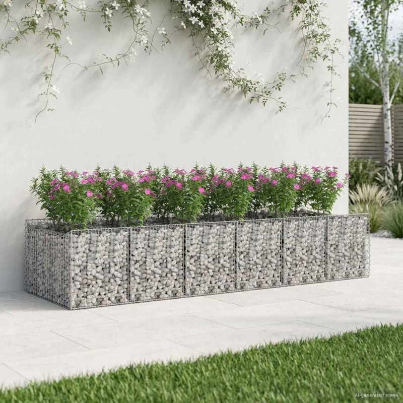 Lit surélevé gabion 2 pcs Argenté 646968646968