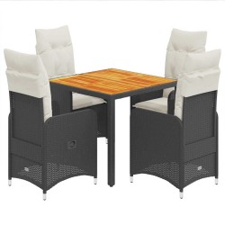 Ensemble de bistro de jardin 5 pcs coussins noir poly rotin 646985646985