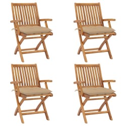 Chaises pliables de jardin avec coussins lot de 4 Teck solide 646998646998