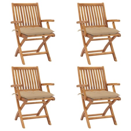 Chaises pliables de jardin avec coussins lot de 4 Teck solide 646998646998