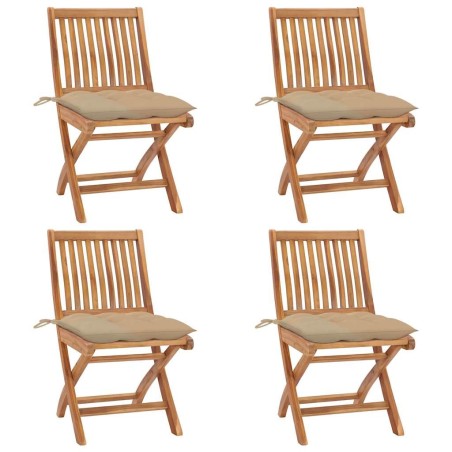 Chaises pliables de jardin avec coussins lot de 4 Teck solide 647003647003