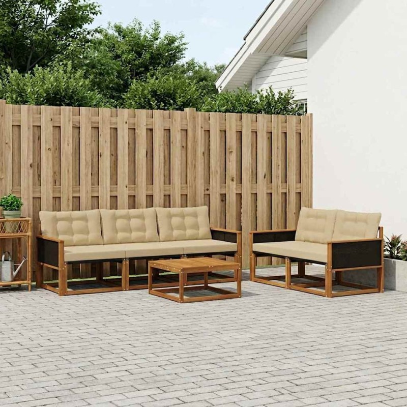 Ensemble de canapés d'extérieur 6 pcs Naturel et Beige 647005647005