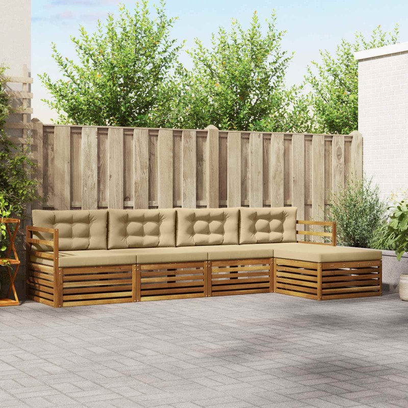 Ensemble de canapés d'extérieur 5 pcs Naturel et Beige 647006647006