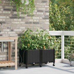 Porte-plante de jardin avec irrigation et roues 2 pc Noir PP 647037647037