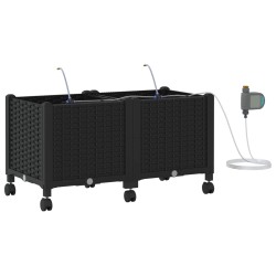 Porte-plante de jardin avec irrigation et roues 2 pc Noir PP 647037647037