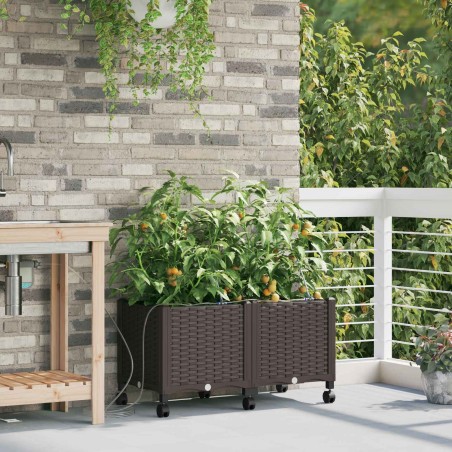 Porte-plante de jardin avec irrigation et roues 2 pc Marron PP 647048647048
