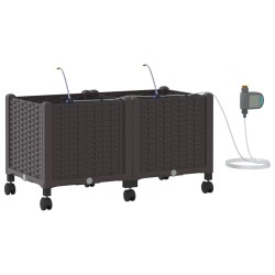 Porte-plante de jardin avec irrigation et roues 2 pc Marron PP 647048647048