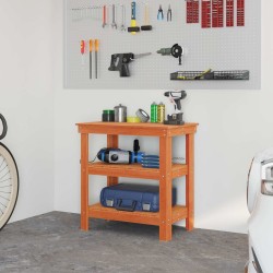Établi avec étagère Brun cire 78,5 x 50 x 80 cm Pin massif 647052647052