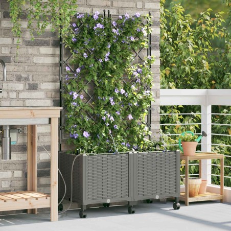 Porte-plante de jardin avec irrigation et roues 2 pc Gris clair 647053647053