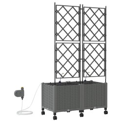Porte-plante de jardin avec irrigation et roues 2 pc Gris clair 647053647053