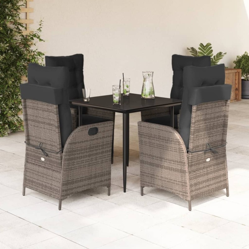 Ensemble à manger de jardin 5 pcs coussins gris résine tressée 647056647056