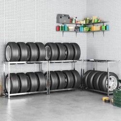 Porte-pneus à 2 niveaux 3 pcs Argenté 110x40x110 cm Acier 647107647107