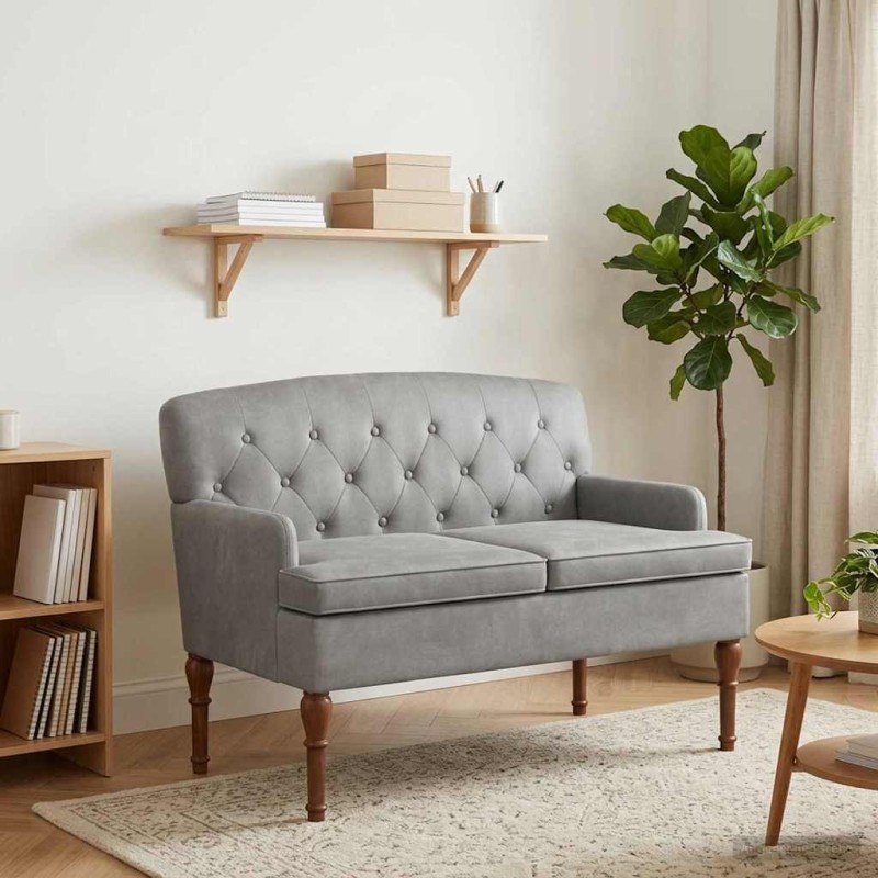 Canapé love seat avec capitonnage en boutons Gris clair Velours 647122647122