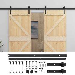 Porte coulissante 2 pcs Naturel et noir Bois de pin massif 647130647130