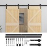 Porte coulissante 2 pcs Naturel et noir Bois de pin massif 647130647130