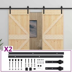 Porte coulissante 2 pcs Naturel et noir Bois de pin massif 647130647130