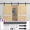 Porte coulissante 2 pcs Naturel et noir Bois de pin massif 647130647130