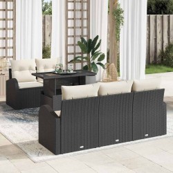 Ensemble de canapé de jardin avec coussin 6 pcs Noir polyrotin 647136647136