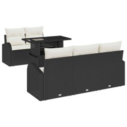 Ensemble de canapé de jardin avec coussin 6 pcs Noir polyrotin 647136647136