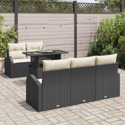 Ensemble de canapé de jardin avec coussin 6 pcs Noir polyrotin 647136647136