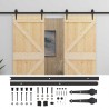 Porte coulissante 2 pcs Naturel et noir Bois de pin massif 647139647139