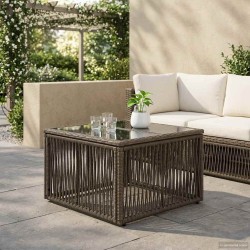 Table de Jardin Gris et Noir 55 x 55 x 37 cm Rattan PE et Verre 647141647141