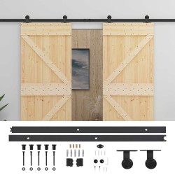 Porte coulissante 2 pcs Naturel et noir Bois de pin massif 647144647144