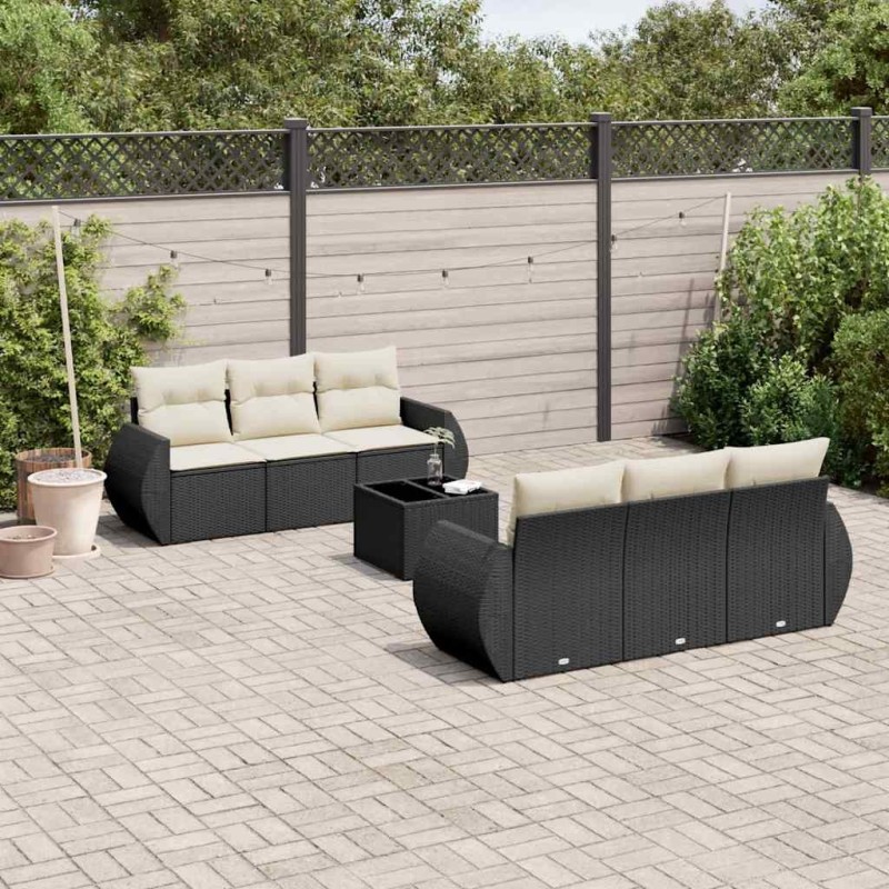Salon de jardin 7 pcs avec coussins noir résine tressée 647152647152