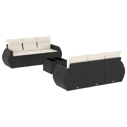 Salon de jardin 7 pcs avec coussins noir résine tressée 647152647152
