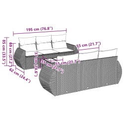 Salon de jardin 7 pcs avec coussins noir résine tressée 647152647152