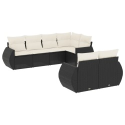 Salon de jardin 7 pcs avec coussins noir résine tressée 647154647154