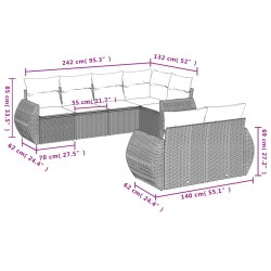 Salon de jardin 7 pcs avec coussins noir résine tressée 647154647154