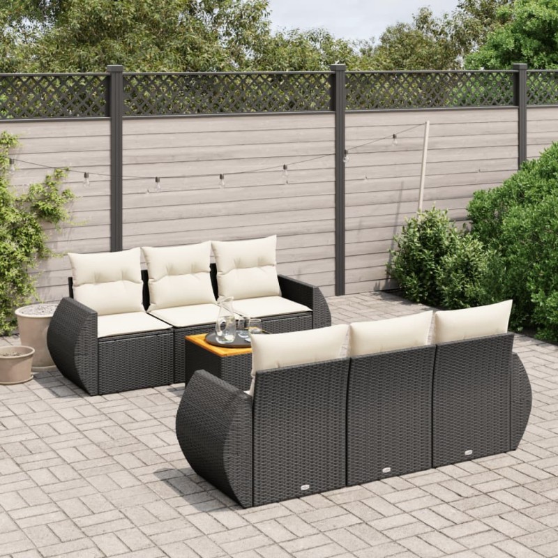 Salon de jardin 7 pcs avec coussins noir résine tressée 647155647155