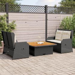 Salon de jardin 3 pcs avec coussins Noir Résine tressée 647161647161
