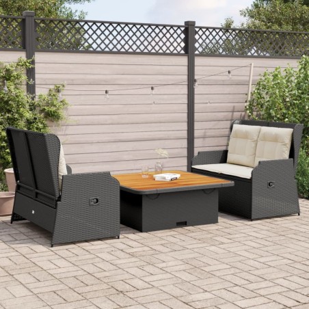 Salon de jardin 3 pcs avec coussins Noir Résine tressée 647161647161