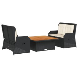 Salon de jardin 3 pcs avec coussins Noir Résine tressée 647161647161
