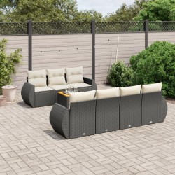 Salon de jardin 8 pcs avec coussins noir résine tressée 647166647166