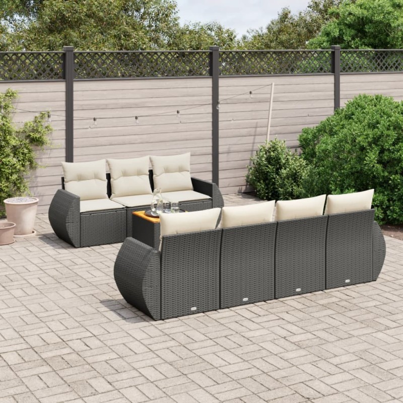 Salon de jardin 8 pcs avec coussins noir résine tressée 647166647166