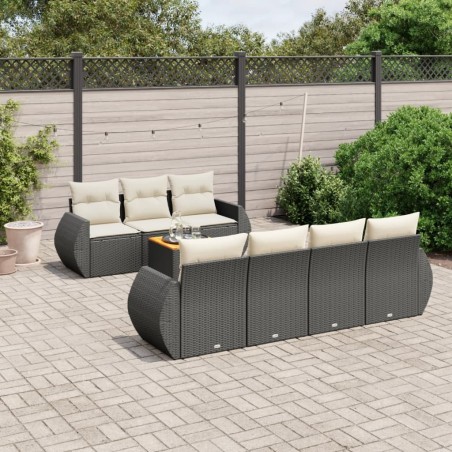 Salon de jardin 8 pcs avec coussins noir résine tressée 647166647166
