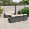 Salon de jardin 8 pcs avec coussins noir résine tressée 647166647166