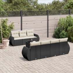 Salon de jardin 8 pcs avec coussins noir résine tressée 647169647169