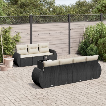 Salon de jardin 8 pcs avec coussins noir résine tressée 647169647169