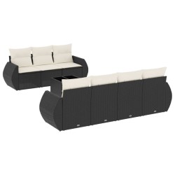 Salon de jardin 8 pcs avec coussins noir résine tressée 647169647169