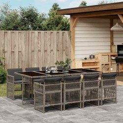 Ensemble à manger de jardin 9 pcs coussins gris résine tressée 647173647173