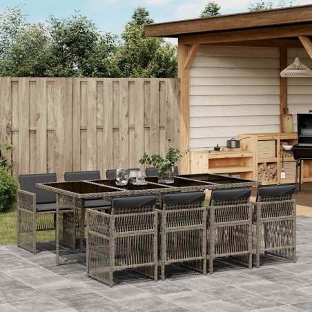 Ensemble à manger de jardin 9 pcs coussins gris résine tressée 647173647173