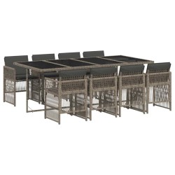 Ensemble à manger de jardin 9 pcs coussins gris résine tressée 647173647173