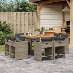 Ensemble à manger de jardin 9 pcs coussins gris résine tressée 647180647180