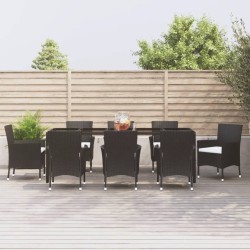 Ensemble à manger jardin 9pcs et coussins noir résine tressée 647191647191